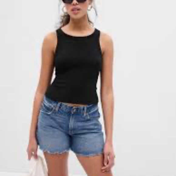 NEW GAP XL tall Mini Rib Cropped Halter tank top black - Picture 1 of 10